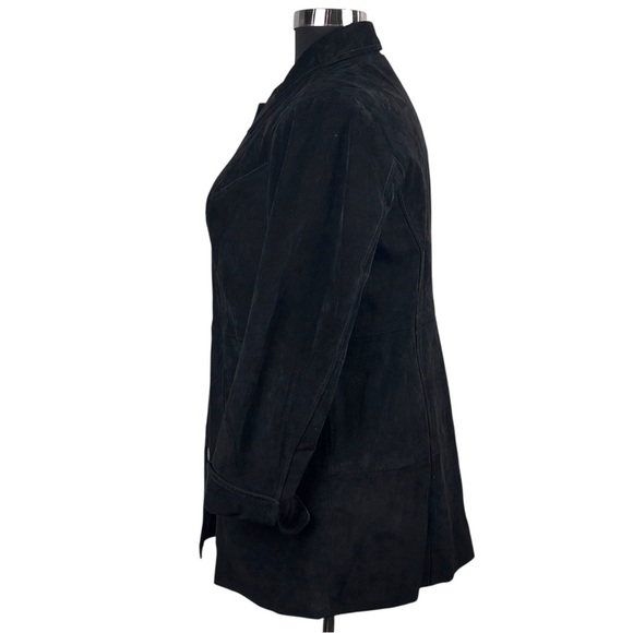 Y2K BLACK SUEDE LEATHER BUTTON DOWN COLLARED CAR COAT JACKET D & CO - Picture 5 of 14